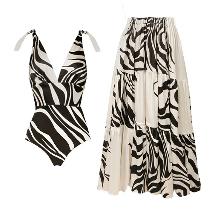 Damen Einteiler Badeanzug mit stilvollem Zebra-Design EB