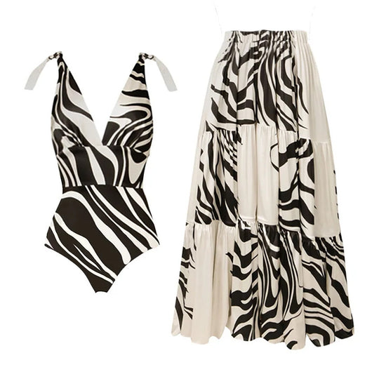 Damen Einteiler Badeanzug mit stilvollem Zebra-Design EB
