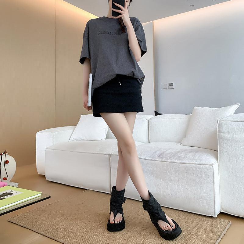 Damen Bequeme Ankle-Boots mit modischem Falten-Design und robustem Sohlenprofil EB