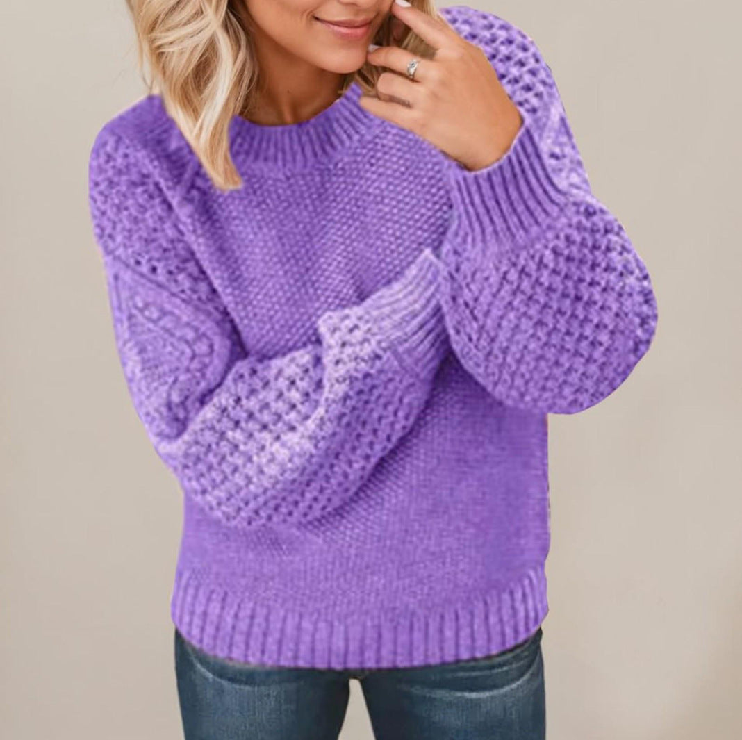 Damen Grobstrickpullover mit voluminösen Ärmeln und strukturiertem Design EB