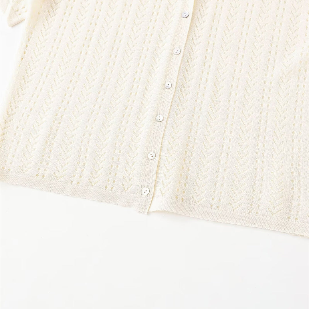 Damen Strick-Crop-Top mit V-Ausschnitt und Knopfverschluss EB