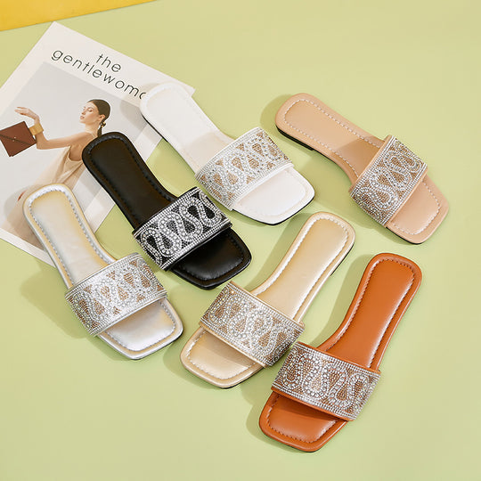 Damen Glamouröse Mules mit funkelndem Strassakzent und bequemem Fußbett EB