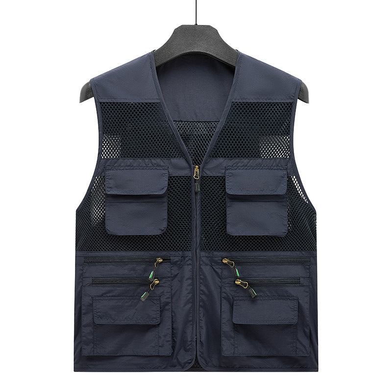 Herren Atmungsaktive Angler- und Fotografenweste mit Mesh‑Paneelen, Multifachtaschen und Zweiwege‑Reißverschluss EB