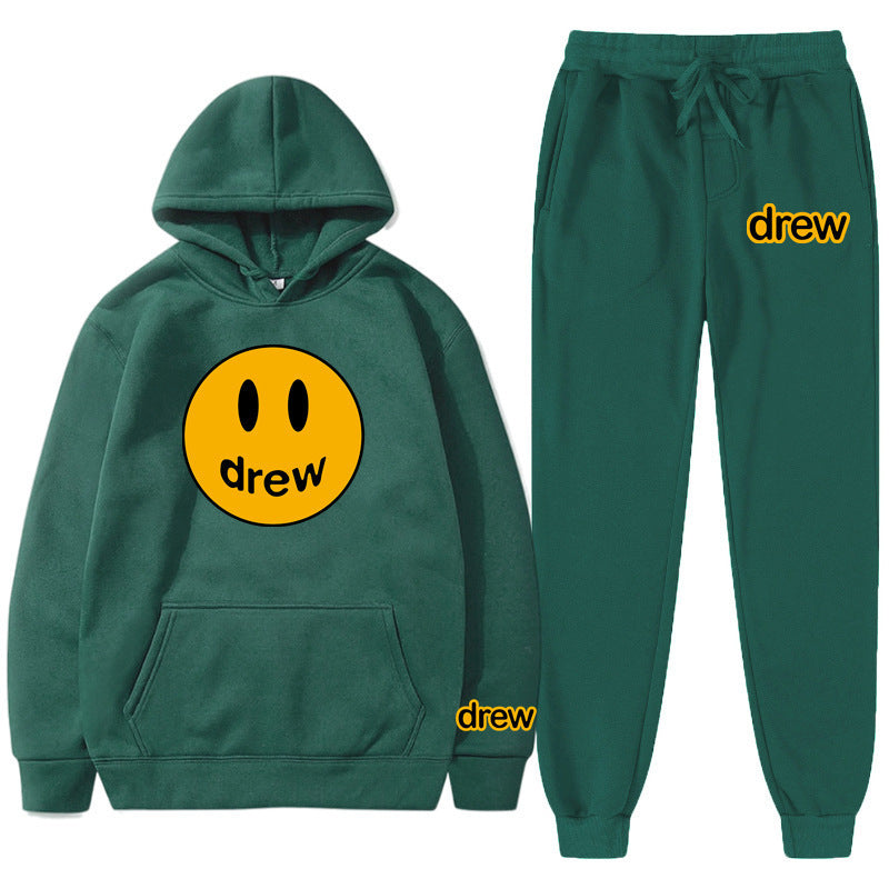 Unisex nan zweiteiliges Lounge-Set aus French-Terry mit Smiley-Print Kapuzenpullover und tapered Jogginghose EB