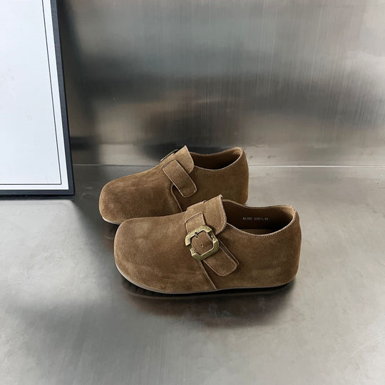 Damen Komfortable Wildleder-Clogs mit modischem Schnallenverschluss EB