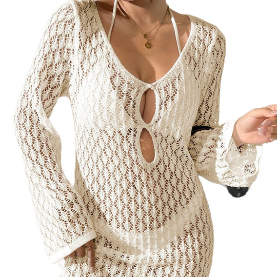 Damen gehäkelter Strandüberwurf mit innovativem Design EB