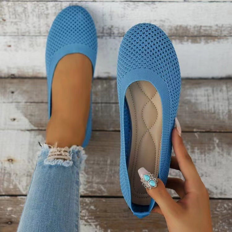 Damen  gestrickte Ballerina-Slipper mit atmungsaktivem Maschenoberteil und ergonomischem Memory-Fußbett EB