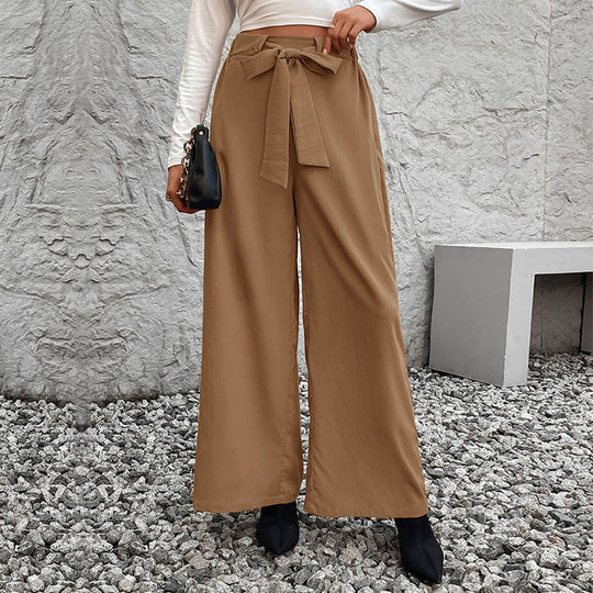Damen weit geschnittene Hochbundhose mit Bindegürtel EB
