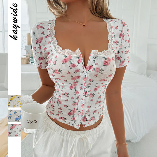 Damen Wickeloberteil mit Spitzenverzierung und floralen Details EB