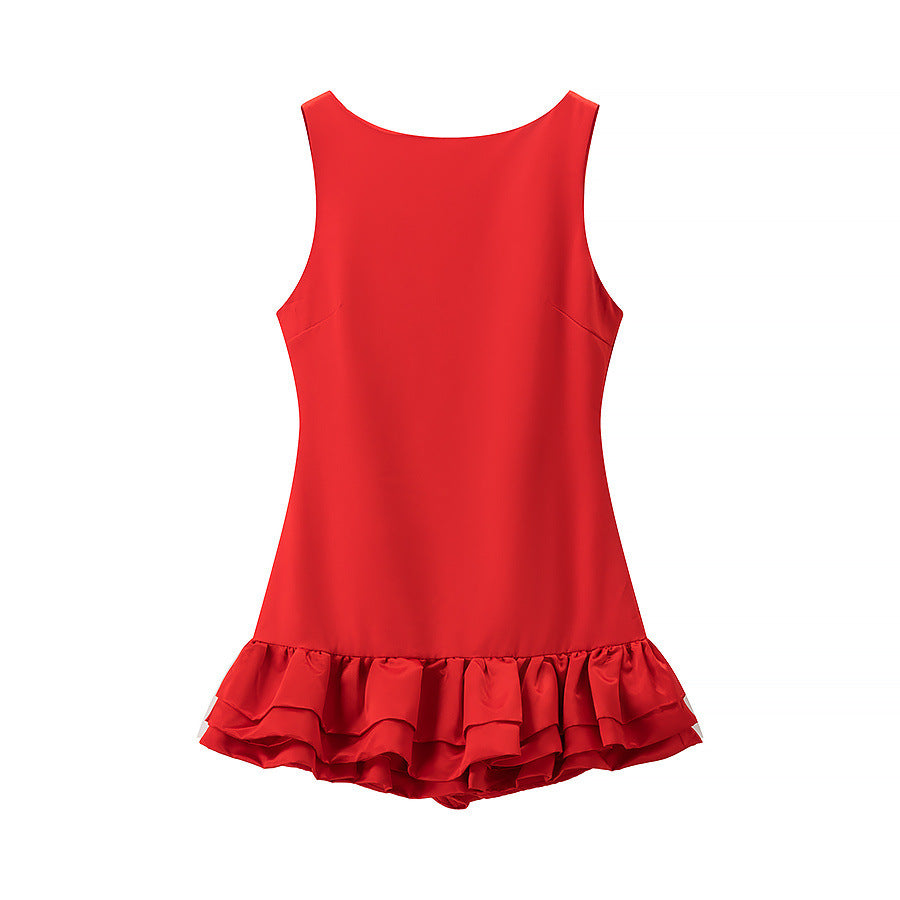 Damen Badeanzug mit voluminösem Rüschenrock und hoher Taille EB