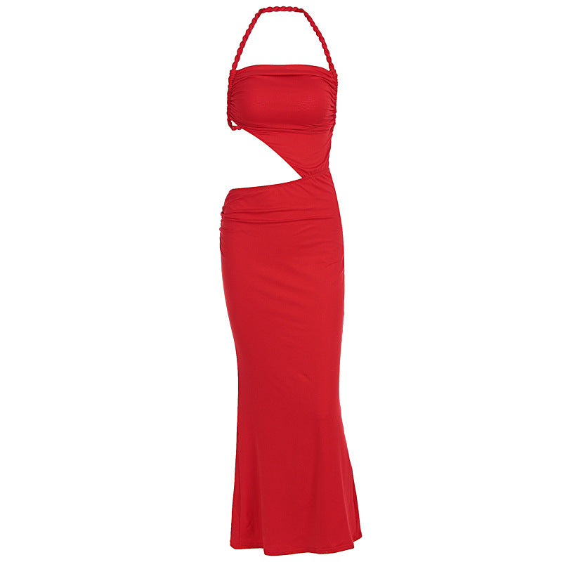 Damen Figurbetontes Maxikleid mit asymmetrischem Schnitt und raffinierten Rüschendetails EB