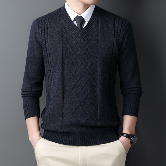 Herren V-Ausschnitt Pullover im modernen Zopfmuster EB