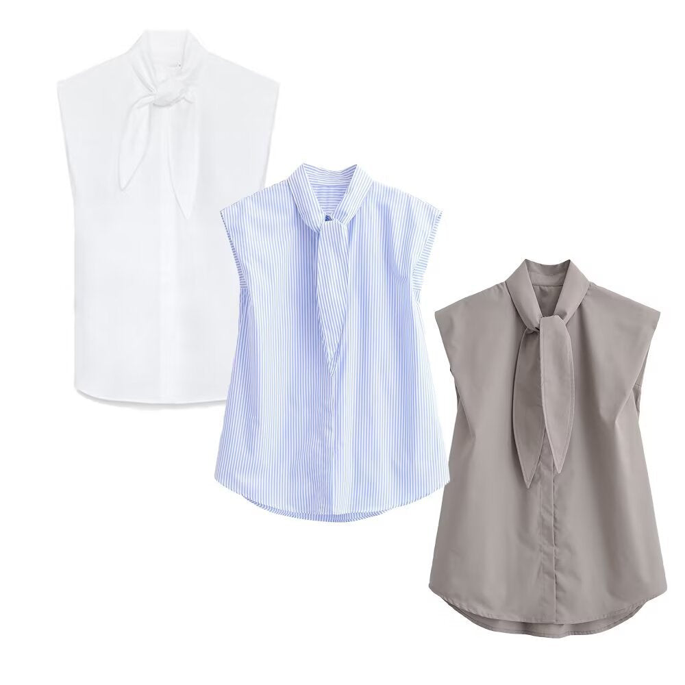 Damenbluse mit innovativem Stehkragen und eleganter Schleifenapplikation EB