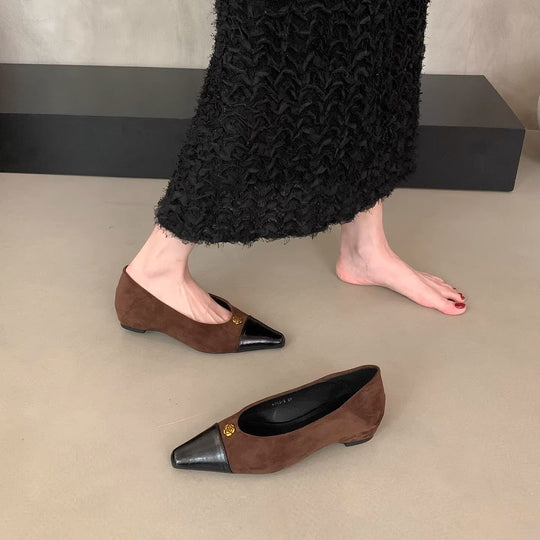Damen elegante Ballerinas mit zwei Materialien und luxuriösem Akzent EB