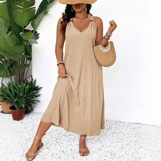 Damen Maxikleid mit schickem V-Ausschnitt und lässigen Trägern EB