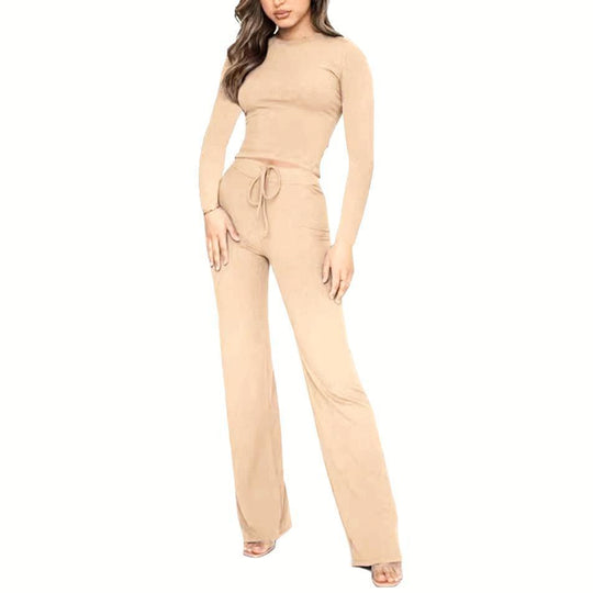 Damen Elegantes Kombination-Outfit aus langärmligem Oberteil und weit geschnittener Hose EB