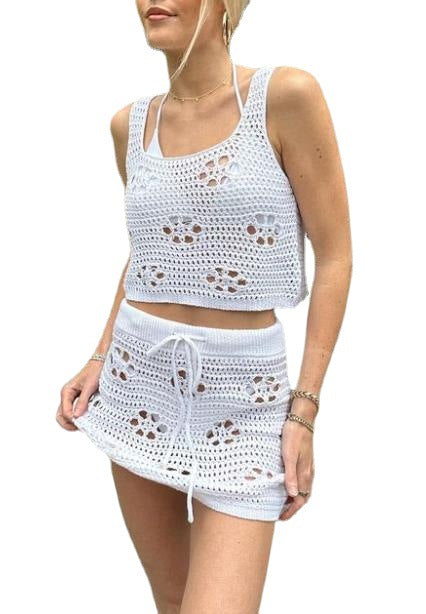 Damen gehäkeltes Crop-Top und Minirock Set EB