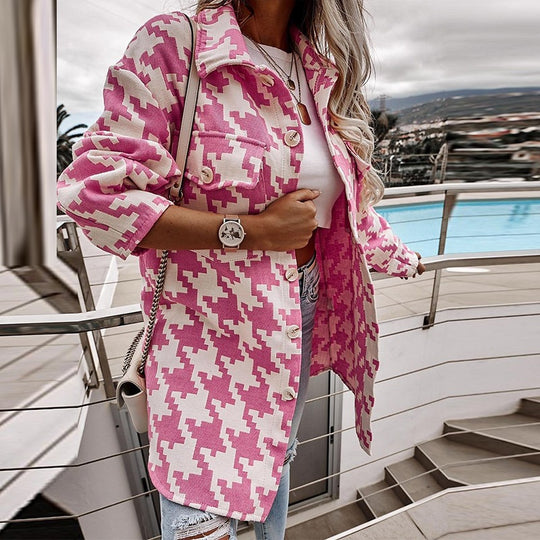 Damen Langarm-Shirtjacke im Chevron-Muster mit praktischen Taschen EB