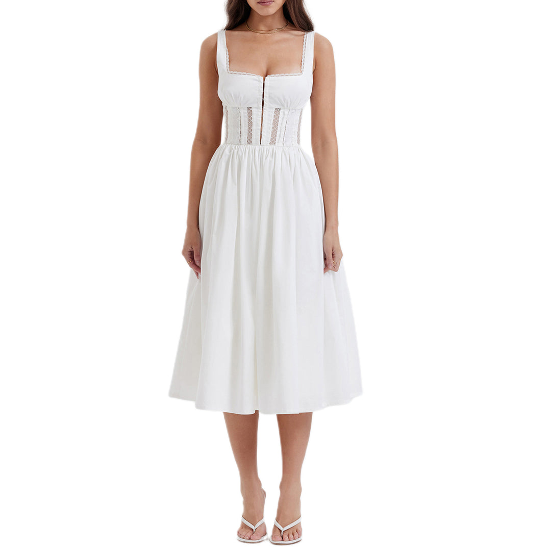 Damen Midi-Kleid mit raffinierten Spitzenakzenten und tailliertem Schnitt EB