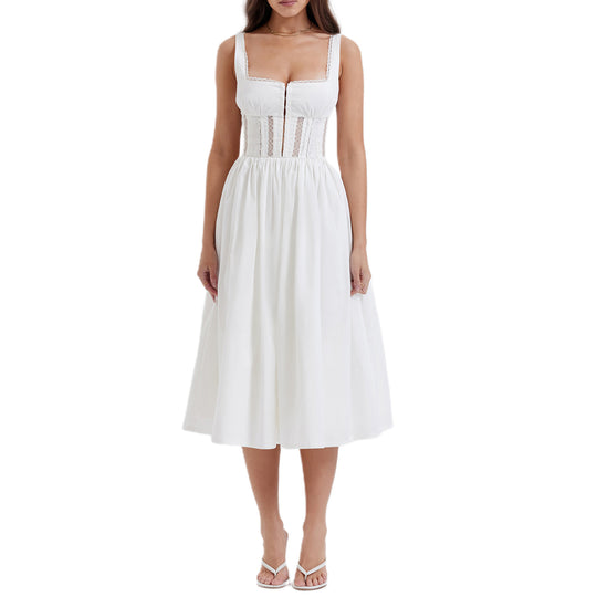 Damen Midi-Kleid mit raffinierten Spitzenakzenten und tailliertem Schnitt EB
