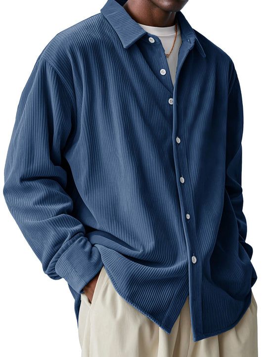 Herren nan oversized Kordhemd mit feiner Rippenstruktur und Relaxed-Fit EB