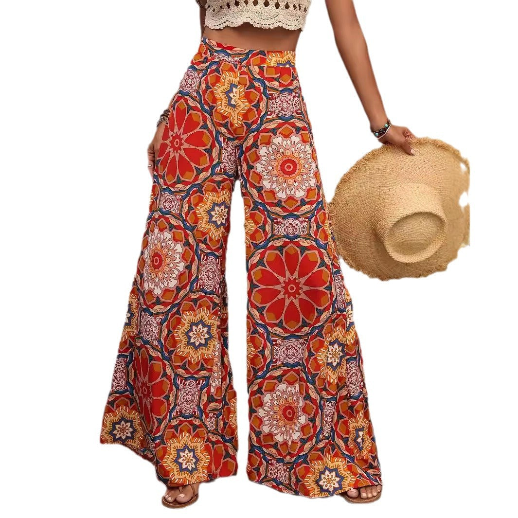Damen weite Sommerhose mit floralen Muster EB