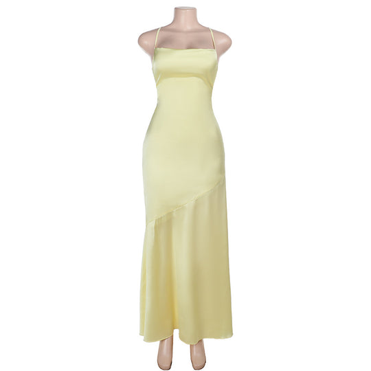 Damen Elegantes Maxikleid aus luxuriösem Satin mit verführerischem V-Ausschnitt EB