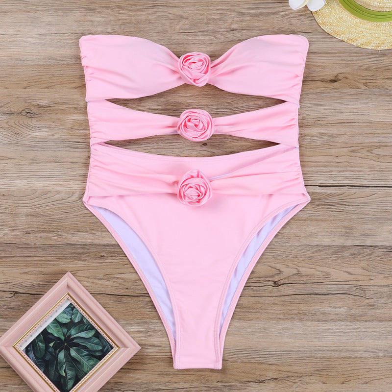 Damen Cut-Out Einteiler Badeanzug mit floralem Detail EB