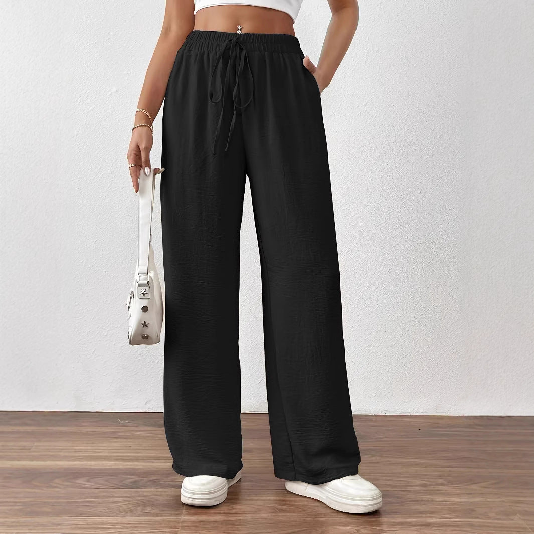 Damen Sommerliche Palazzo-Hose mit elastischem Bund und Bindegürtel EB