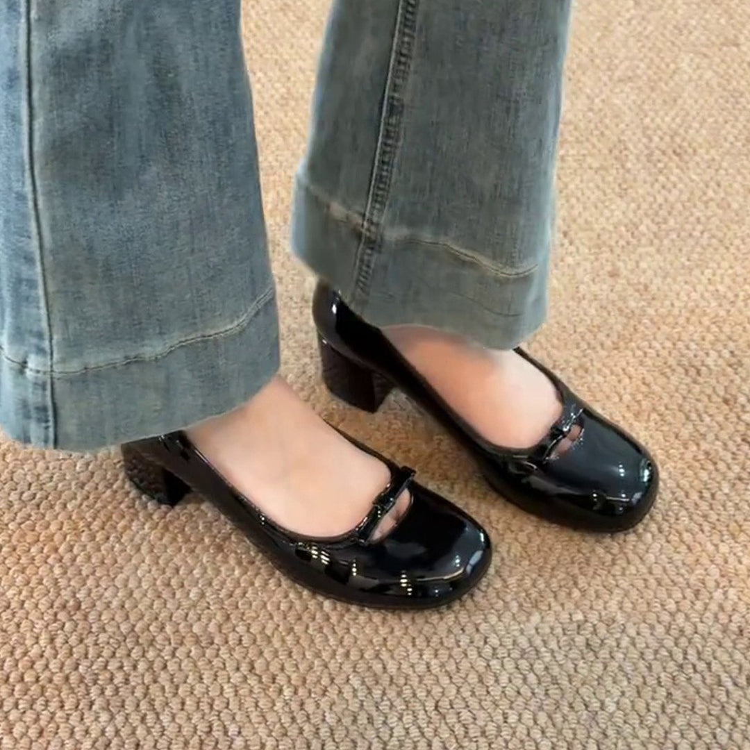 Damen Elegante Ballerina-Pumps mit verspieltem Schleifendetail und komfortablem Blockabsatz EB