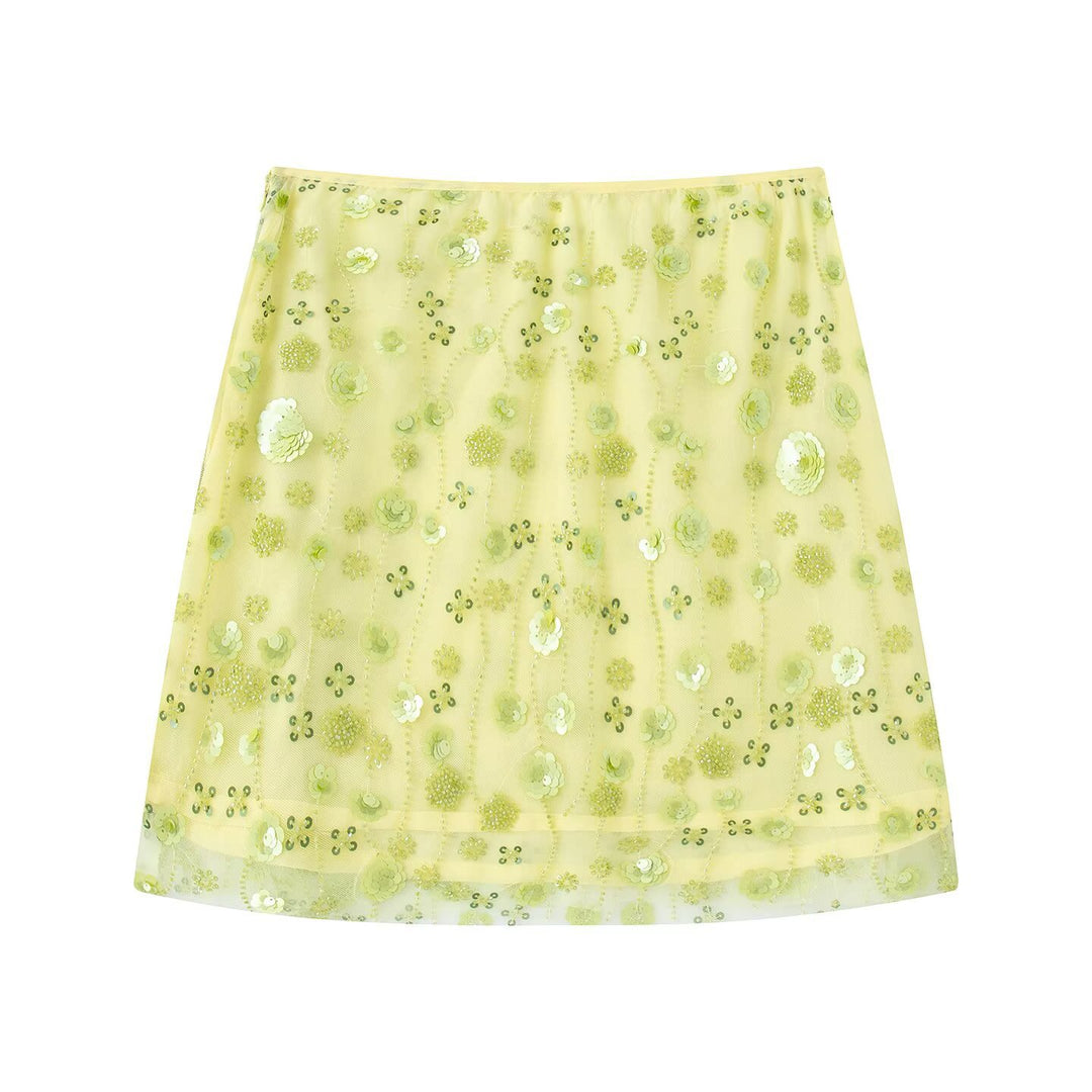 Damen Minirock mit funkelnden Pailletten und floralem Design EB