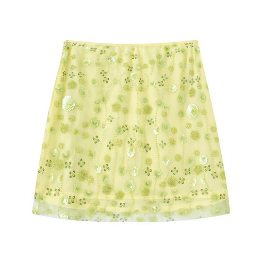 Damen Minirock mit funkelnden Pailletten und floralem Design EB