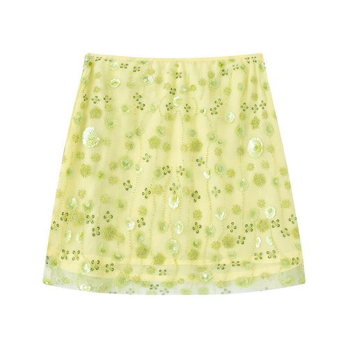 Damen Minirock mit funkelnden Pailletten und floralem Design EB