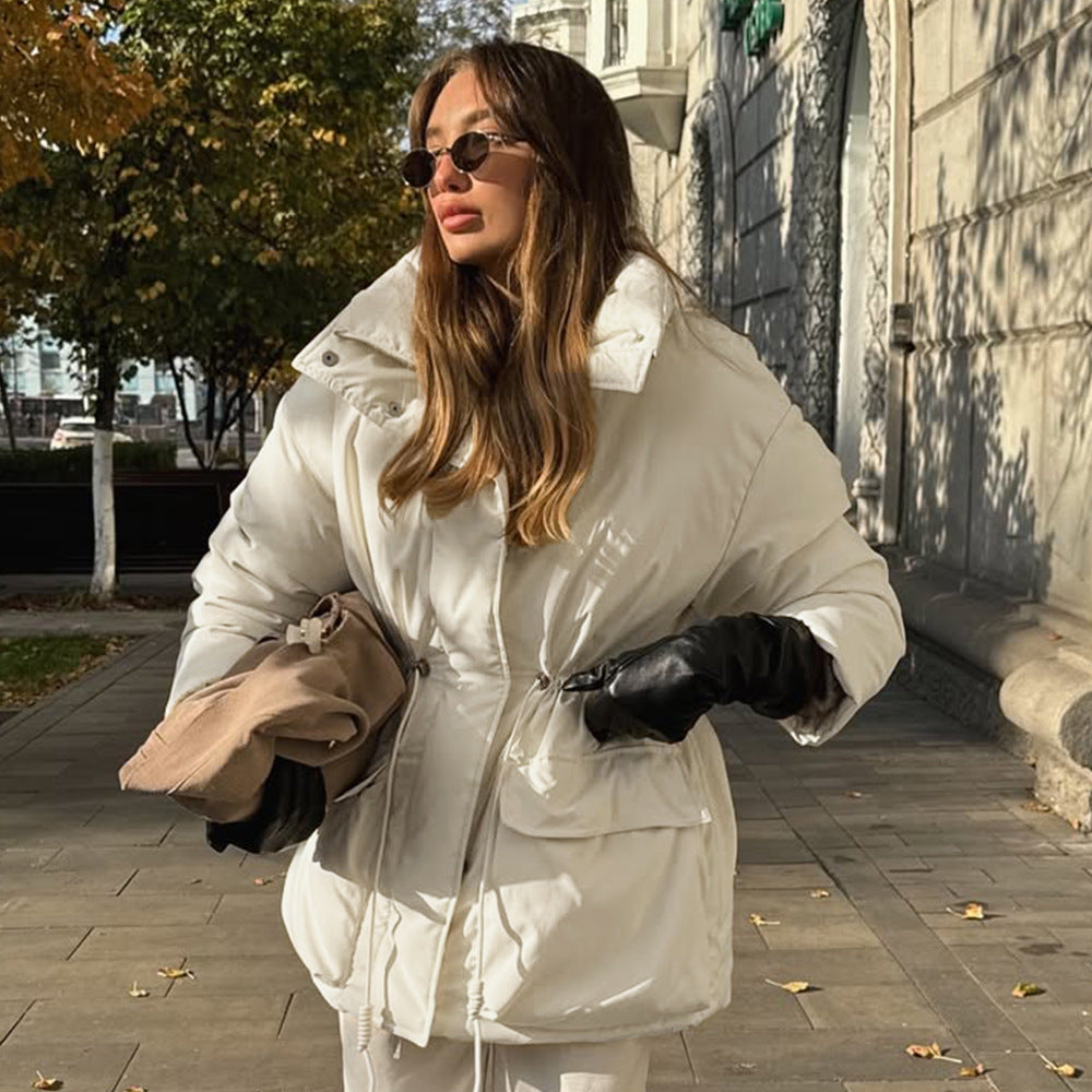 Damen Lässige Oversized-Daunenjacke mit Taillenzug EB