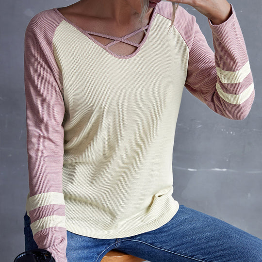 Damen lässiges Langarmshirt mit Criss-Cross-Ausschnitt EB