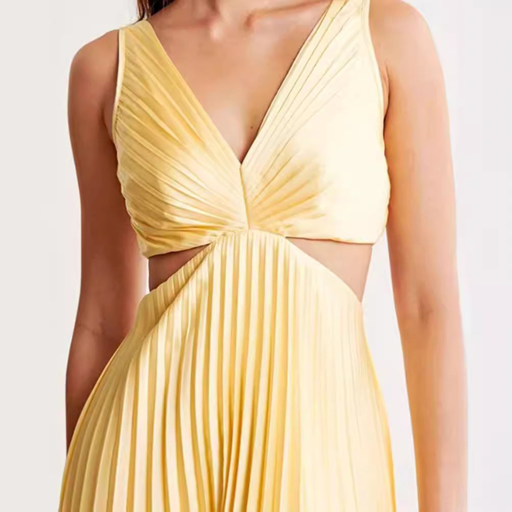 Damen Midikleid mit eleganten Plisseefalten und verführerischem V-Ausschnitt Heidi-Mode
