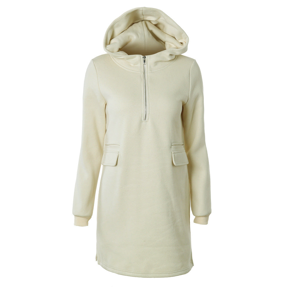Damen Sweatshirtkleid mit Kapuze und Reißverschluss EB