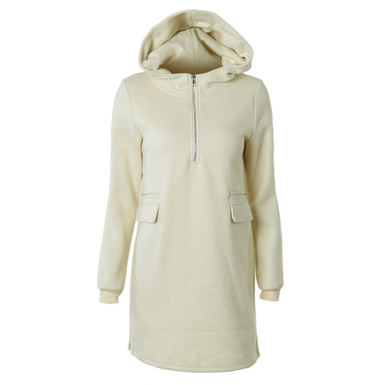 Damen Sweatshirtkleid mit Kapuze und Reißverschluss EB