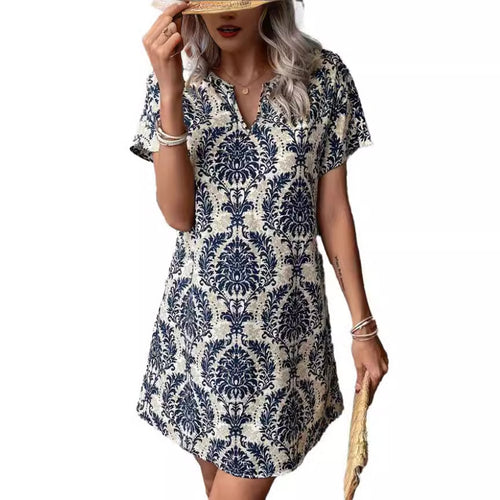 Damen Casual Kleid mit floralen Mustern und einem eleganten V-Ausschnitt EB