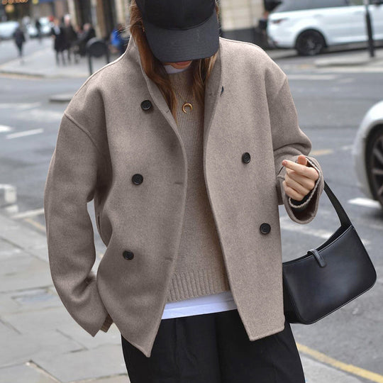 Damen Oversized Wolljacke mit doppelter Knopfleiste EB