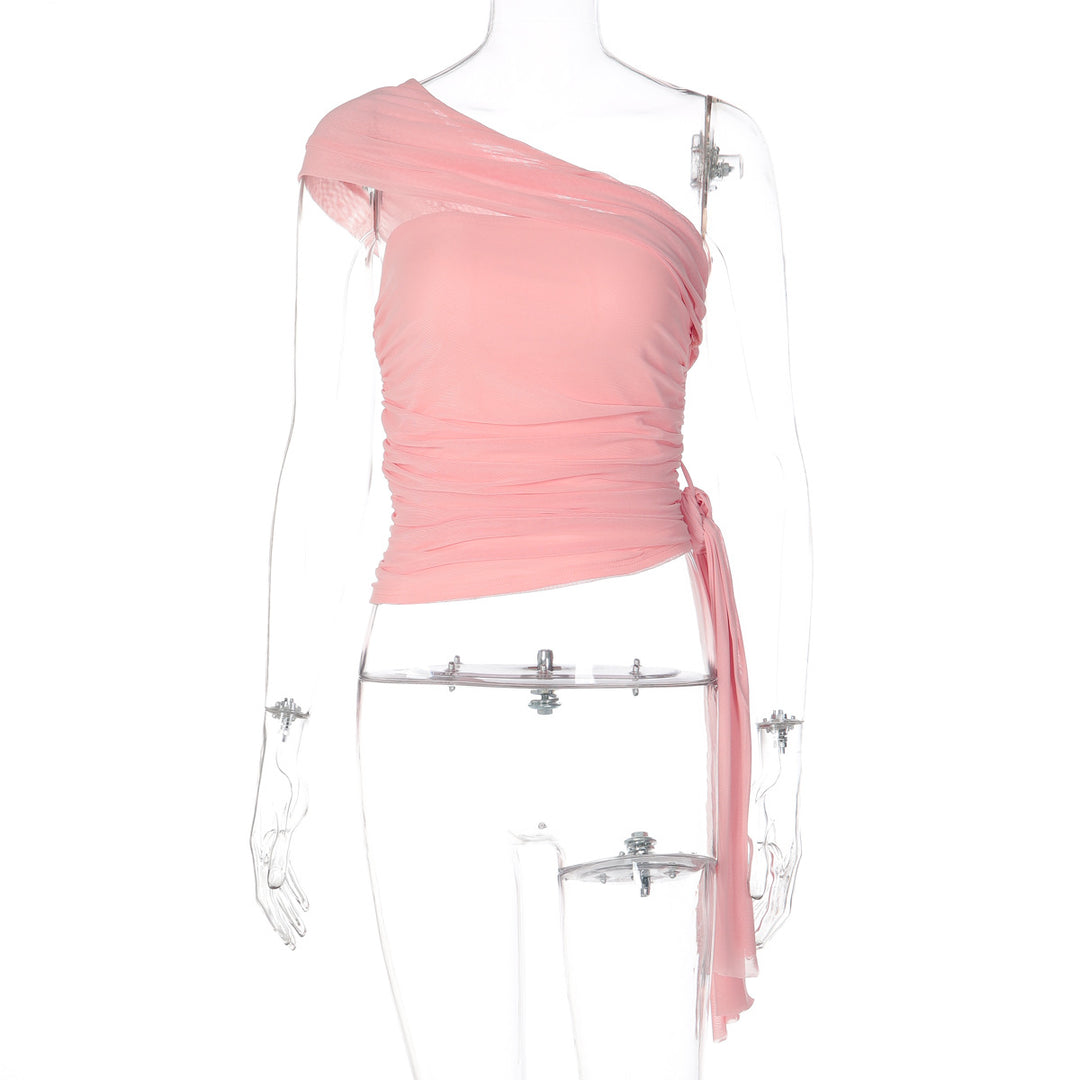 Damen Elegantes Asymmetrisches Top mit Wickeldesign EB
