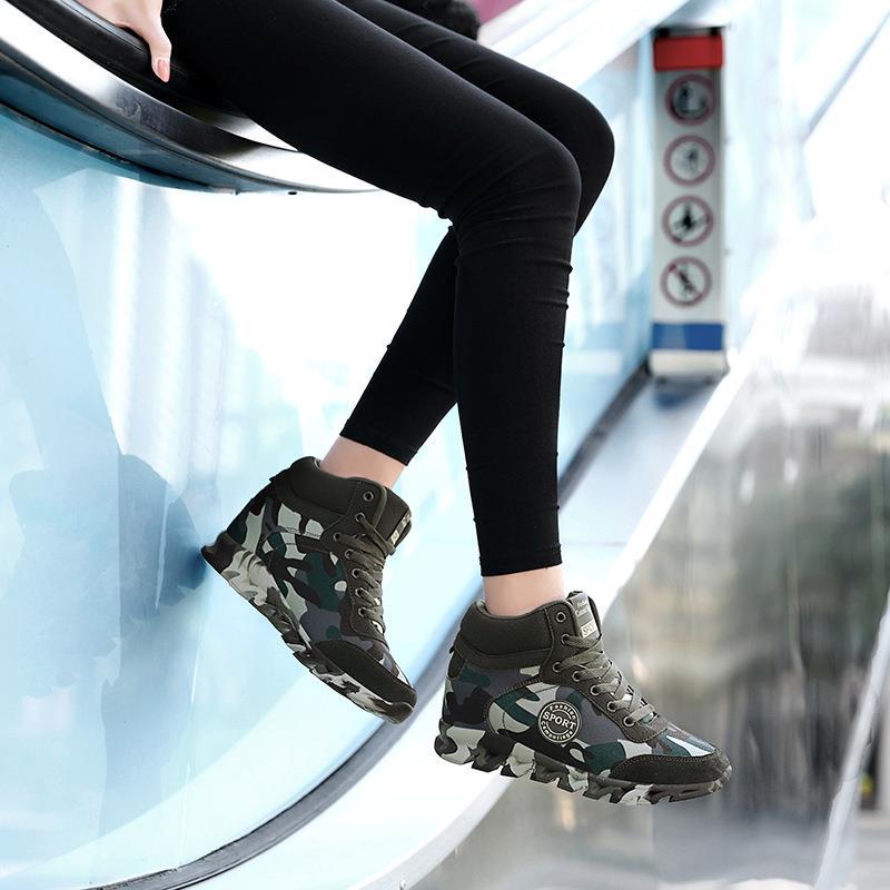 Damen Sportliche High-Top Sneakers mit camouflagiertem Design und rutschfester Sohle EB