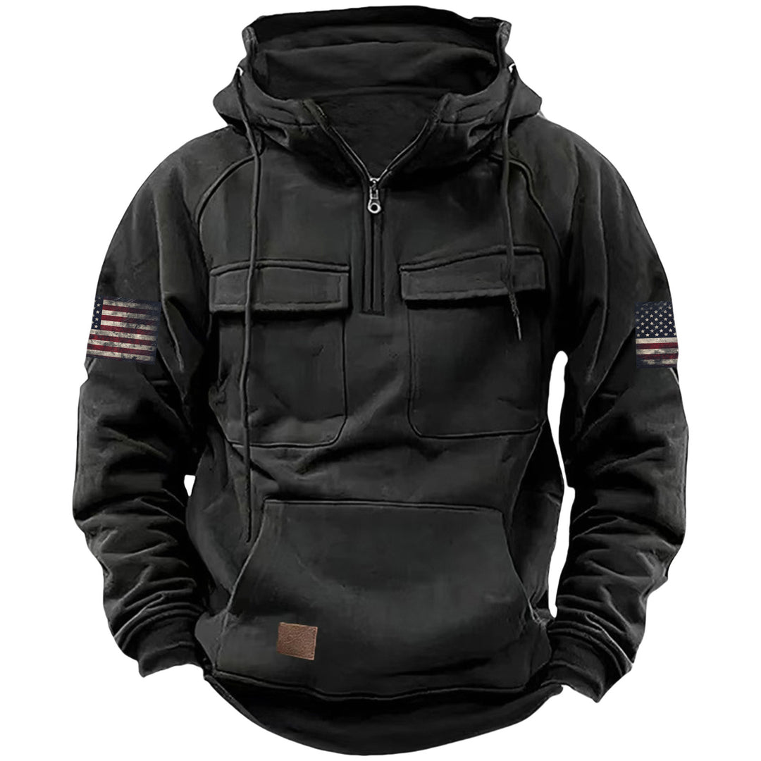 Herren nan Kapuzenpullover mit Halbzip, Cargo-Brusttaschen und Kängurutasche EB