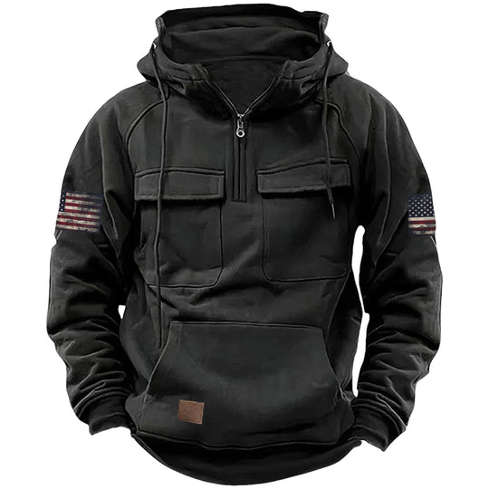 Herren nan Kapuzenpullover mit Halbzip, Cargo-Brusttaschen und Kängurutasche EB