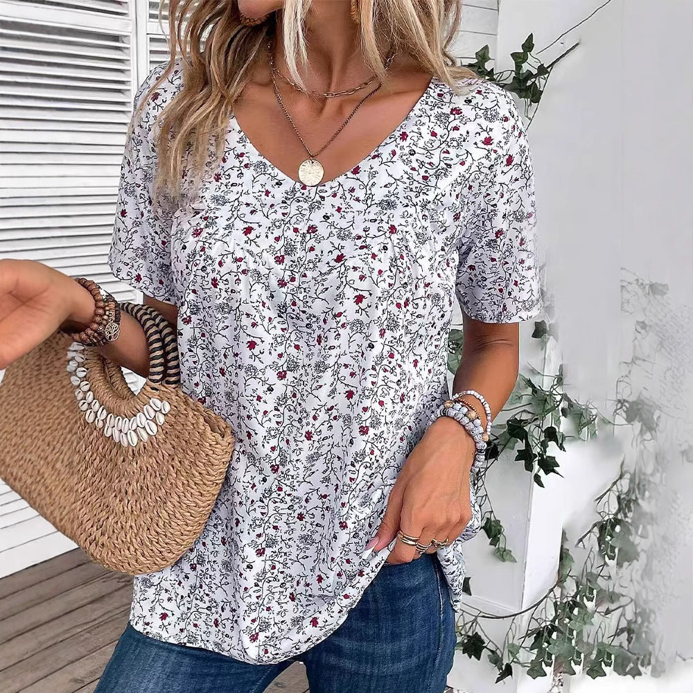 Damen Blusenshirt mit floralem Print und dekorativen Druckdetails Heidi-Mode