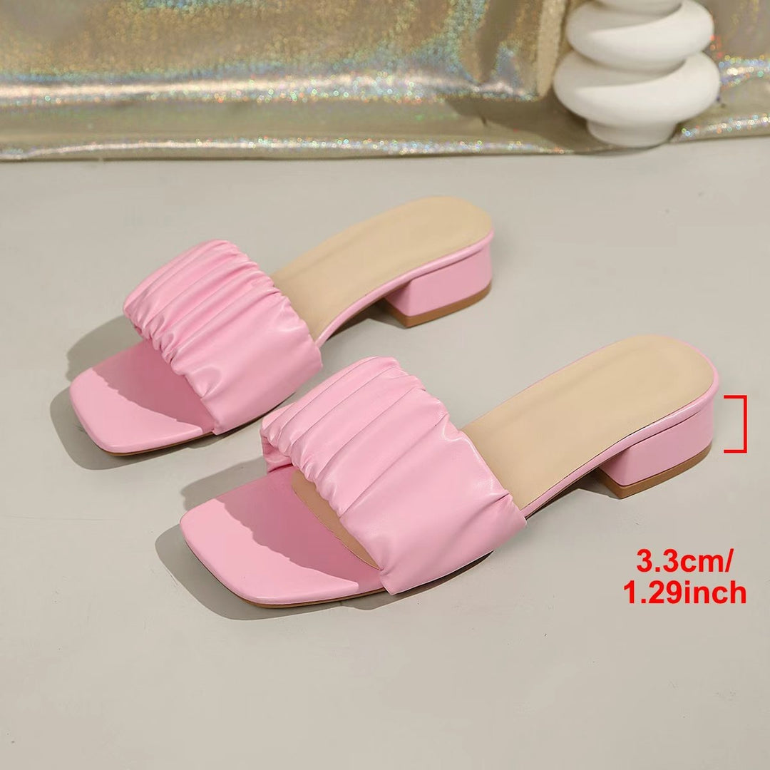 Damen Slip-On Sandalen mit modischem Falten-Design und bequemer Blockabsatz EB