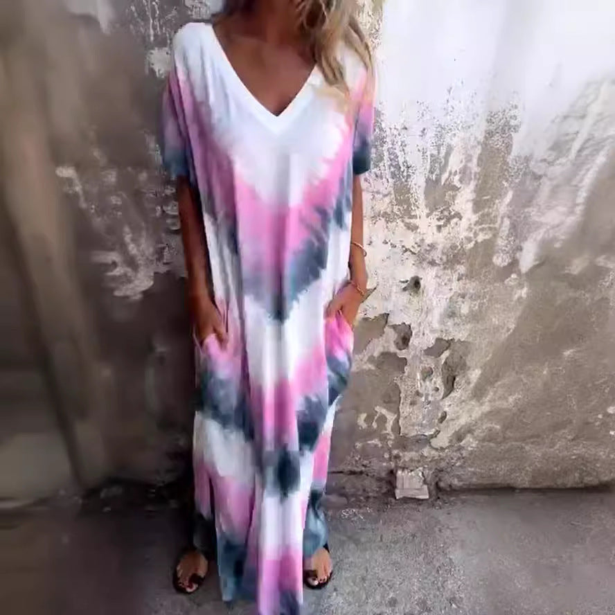 Damen Maxikleid mit lässigem V-Ausschnitt und praktischen Taschen EB