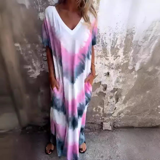 Damen Maxikleid mit lässigem V-Ausschnitt und praktischen Taschen EB