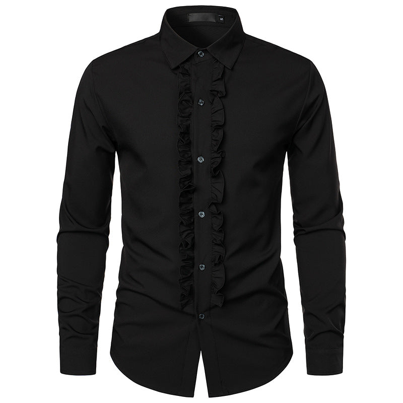 Herren nan Rüschenhemd Slim-Fit Businesshemd mit italienischem Kragen und verdeckter Knopfleiste EB