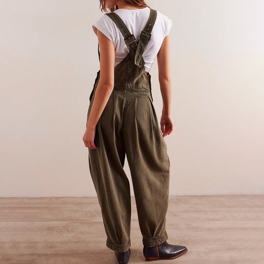 Damen lässiger Denim Overall mit tiefem V-Ausschnitt und praktischen Taschen EB